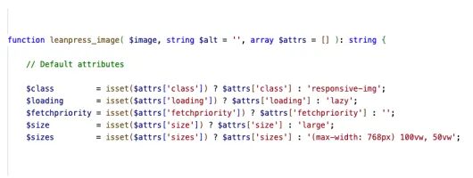 Custom WordPress image helper function used for responsive images